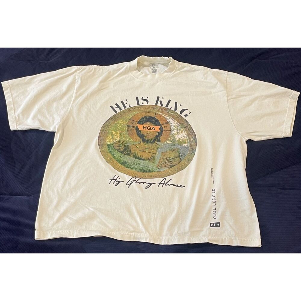 HGA His Glory Alone He Is King T-Shirt Men's XL Cream Oversized Christian Tee